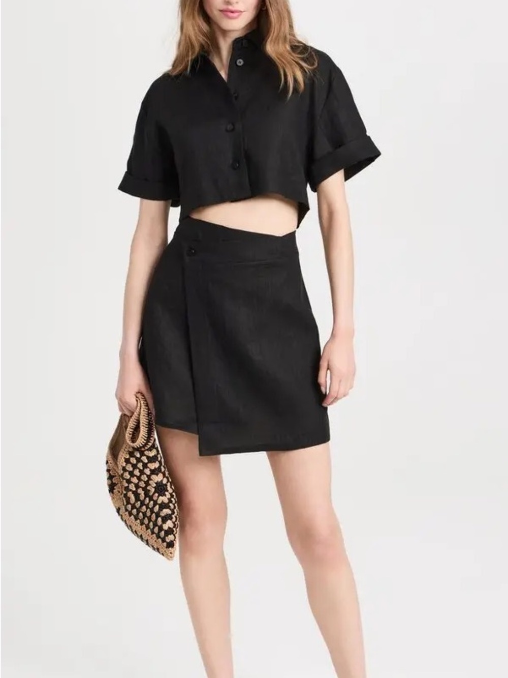 HEVRON Melanie Dress Black 100% Linen Cut Out Waist Detail Sz Medium
